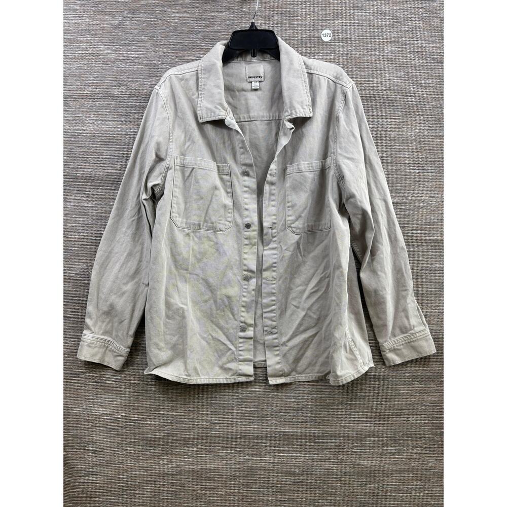 Industry Shirt Mens Size L Beige Twill Snap Front Long Sleeve Cotton Casual